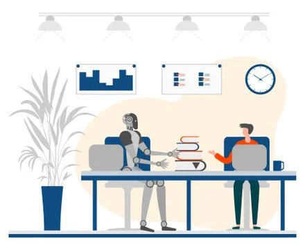 Vector Robot People Job Teamwork Partnership AI Stock Illustration