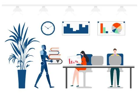 Vector Robot People Job Teamwork Partnership AI Stock Illustration