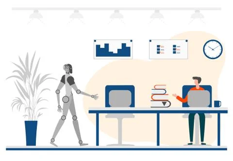 Vector Robot People Job Teamwork Partnership AI Stock Illustration