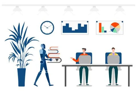 Vector Robot People Job Teamwork Partnership AI Stock Illustration