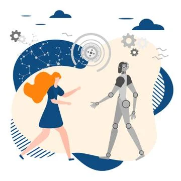 Vector Robot People Job Teamwork Partnership AI Stock Illustration