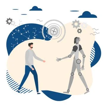 Vector Robot People Job Teamwork Partnership AI Stock Illustration