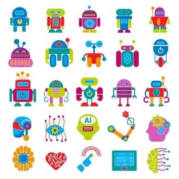 Vector robot technology design futuristic kid flat baby children cyborg robotic Illustrazione stock
