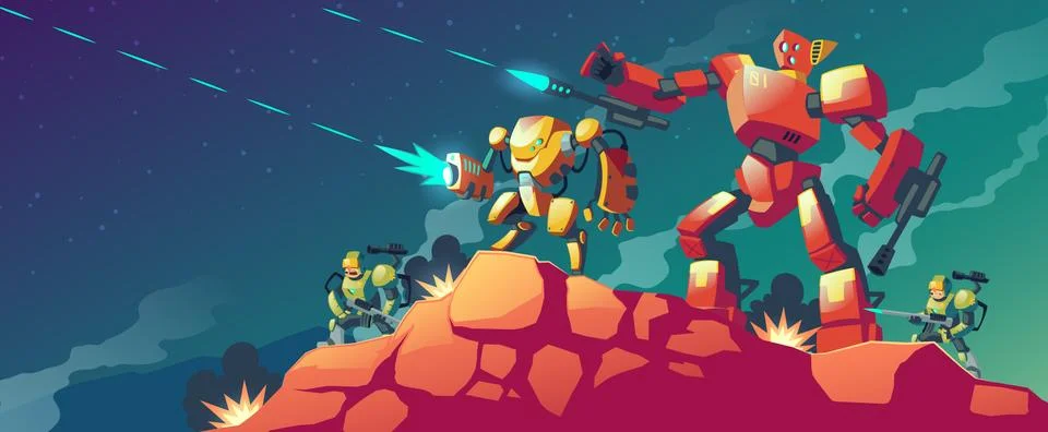 Vector robot war on alien planet, Mars Stock Illustration