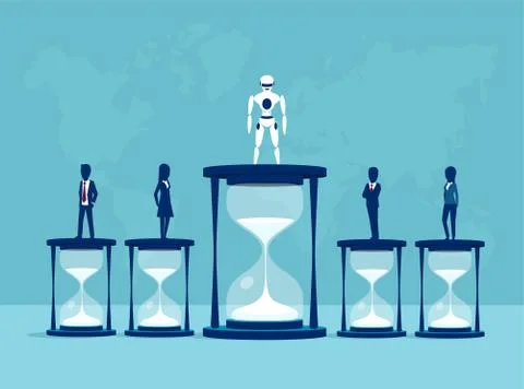 Vector of a robot winning a competition wtih people in productivity Stock Illustration