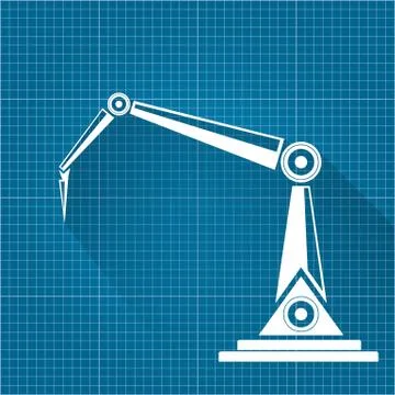 Vector robotic arm symbol on blueprint paper background. robot hand. technology 스톡 일러스트