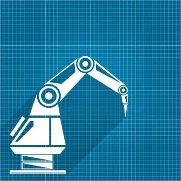 Vector robotic arm symbol on blueprint paper background. robot hand. technology Stock Illustration