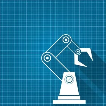 Vector robotic arm symbol on blueprint paper background. robot hand. technology Stock Illustration