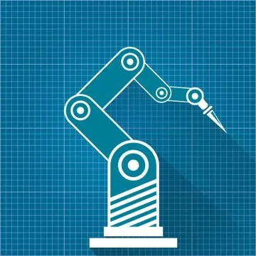 Vector robotic arm symbol on blueprint paper background. robot hand. technology Stock Illustration