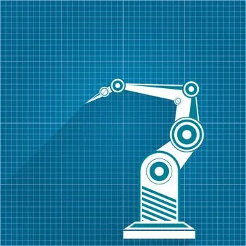 Vector robotic arm symbol on blueprint paper background. robot hand. technology Stock Illustration
