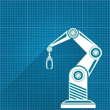 Vector robotic arm symbol on blueprint paper background. robot hand. technology Stock Illustration