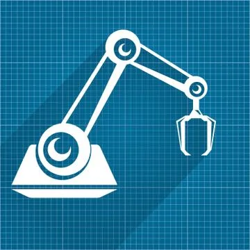 Vector robotic arm symbol on blueprint paper background. robot hand. technology Stock Illustration