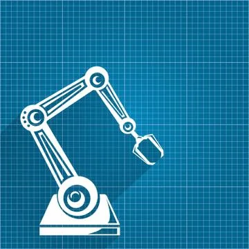 Vector robotic arm symbol on blueprint paper background. robot hand. technology Stock Illustration