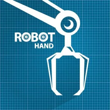 Vector robotic arm symbol on blueprint paper background. robot hand. technology Stock Illustration
