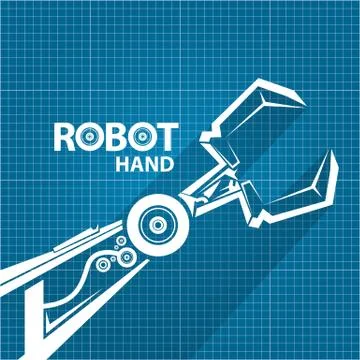 Vector robotic arm symbol on blueprint paper background. robot hand. technology Stock Illustration
