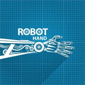 Vector robotic arm symbol on blueprint paper background. robot hand. technology Stock Illustration