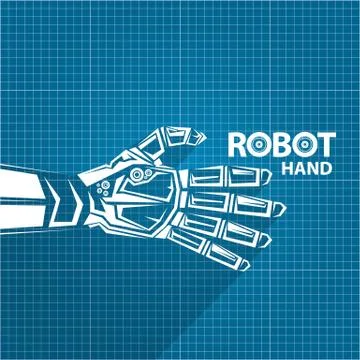 Vector robotic arm symbol on blueprint paper background. robot hand. technology 스톡 일러스트