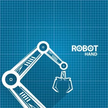 Vector robotic arm symbol on blueprint paper background. robot hand. technology Stock Illustration