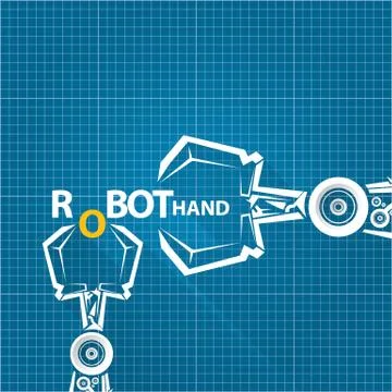 Vector robotic arm symbol on blueprint paper background. robot hand. technology Stock Illustration