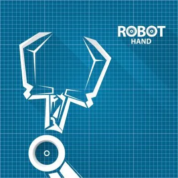 Vector robotic arm symbol on blueprint paper background. robot hand. technology Stock Illustration