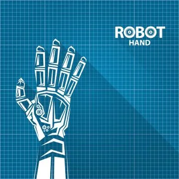 Vector robotic arm symbol on blueprint paper background. robot hand. technology Stock Illustration