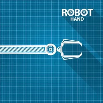 Vector robotic arm symbol on blueprint paper background. robot hand. technology Stock Illustration