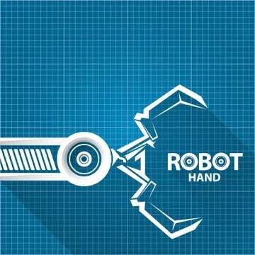 Vector robotic arm symbol on blueprint paper background. robot hand. technology Stock Illustration