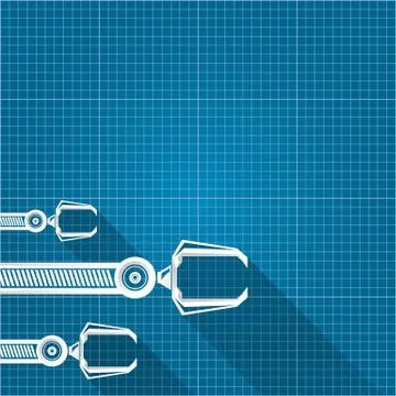 Vector robotic arm symbol on blueprint paper background. robot hand. technology 스톡 일러스트