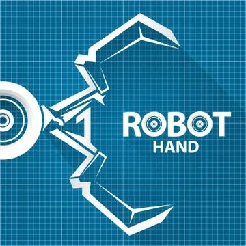 Vector robotic arm symbol on blueprint paper background. robot hand. technology Stock Illustration