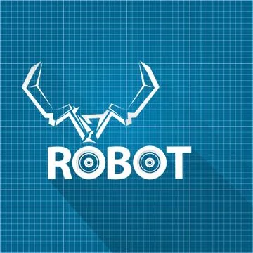 Vector robotic arm symbol on blueprint paper background. robot hand. technology 스톡 일러스트