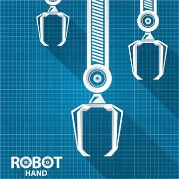 Vector robotic arm symbol on blueprint paper background. robot hand. technology Stock Illustration