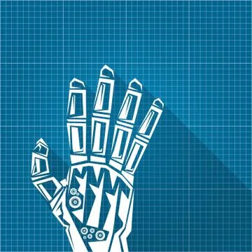 Vector robotic arm symbol on blueprint paper background. robot hand. technology Stock Illustration
