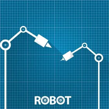 Vector robotic arm symbol on blueprint paper background. robot hand. technology Stock Illustration