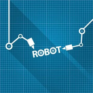 Vector robotic arm symbol on blueprint paper background. robot hand. technology Stock Illustration