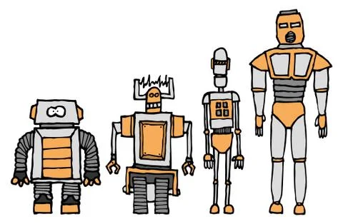 Vector robots gang / robot character set Stock Illustration