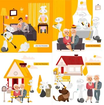 Vector robots in life infographics posters set Stock Illustration