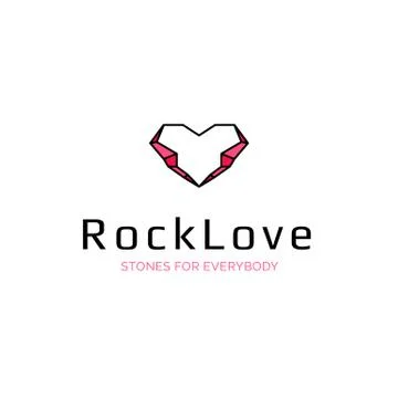 Vector rock slab logo in the shape of heart, rock and gem company symbol desi Stock Illustration