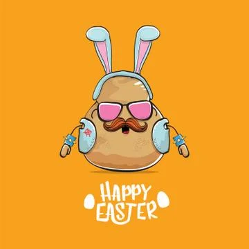 Vector rock star easter potato funny cartoon character with blue bunny ears Stock Illustration