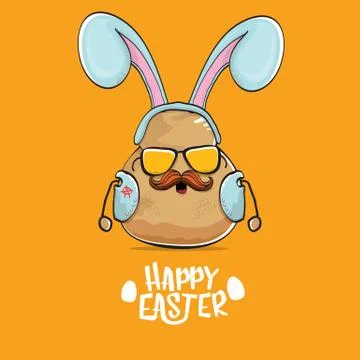 Vector rock star easter potato funny cartoon character with blue bunny ears 库存插图