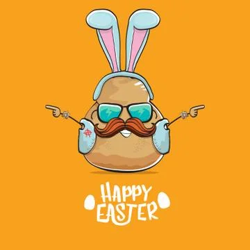 Vector rock star easter potato funny cartoon character with blue bunny ears Illustrazione stock