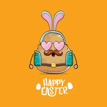 Vector rock star easter potato funny cartoon character with blue bunny ears Illustrazione stock