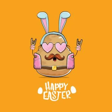 Vector rock star easter potato funny cartoon character with blue bunny ears Illustrazione stock
