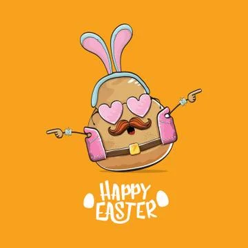 Vector rock star easter potato funny cartoon character with blue bunny ears Stockillustratie