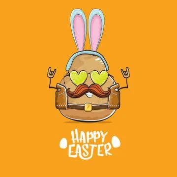 Vector rock star easter potato funny cartoon character with blue bunny ears Stock Illustration