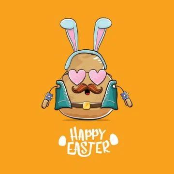 Vector rock star easter potato funny cartoon character with blue bunny ears Stockillustratie