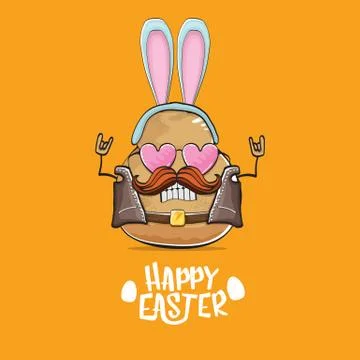 Vector rock star easter potato funny cartoon character with blue bunny ears Illustrazione stock