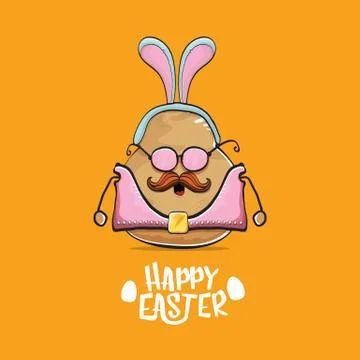 Vector rock star easter potato funny cartoon character with blue bunny ears Stockillustratie