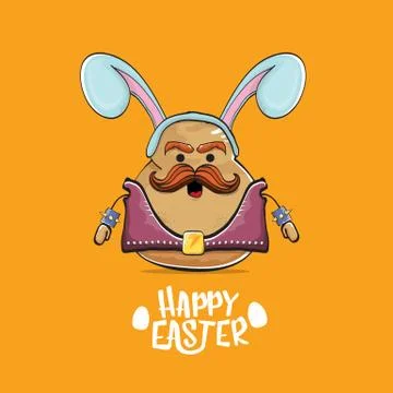 Vector rock star easter potato funny cartoon character with blue bunny ears Illustrazione stock