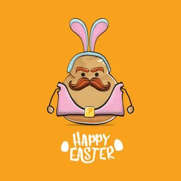 Vector rock star easter potato funny cartoon character with blue bunny ears Stockillustratie