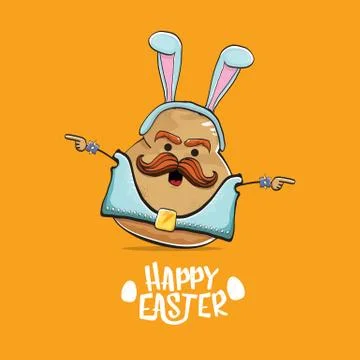 Vector rock star easter potato funny cartoon character with blue bunny ears Stockillustratie